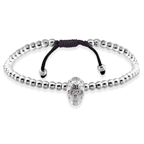 Bracciale teschio in metallo rodiato e cristalli - Bracciali Uomo | Stroili