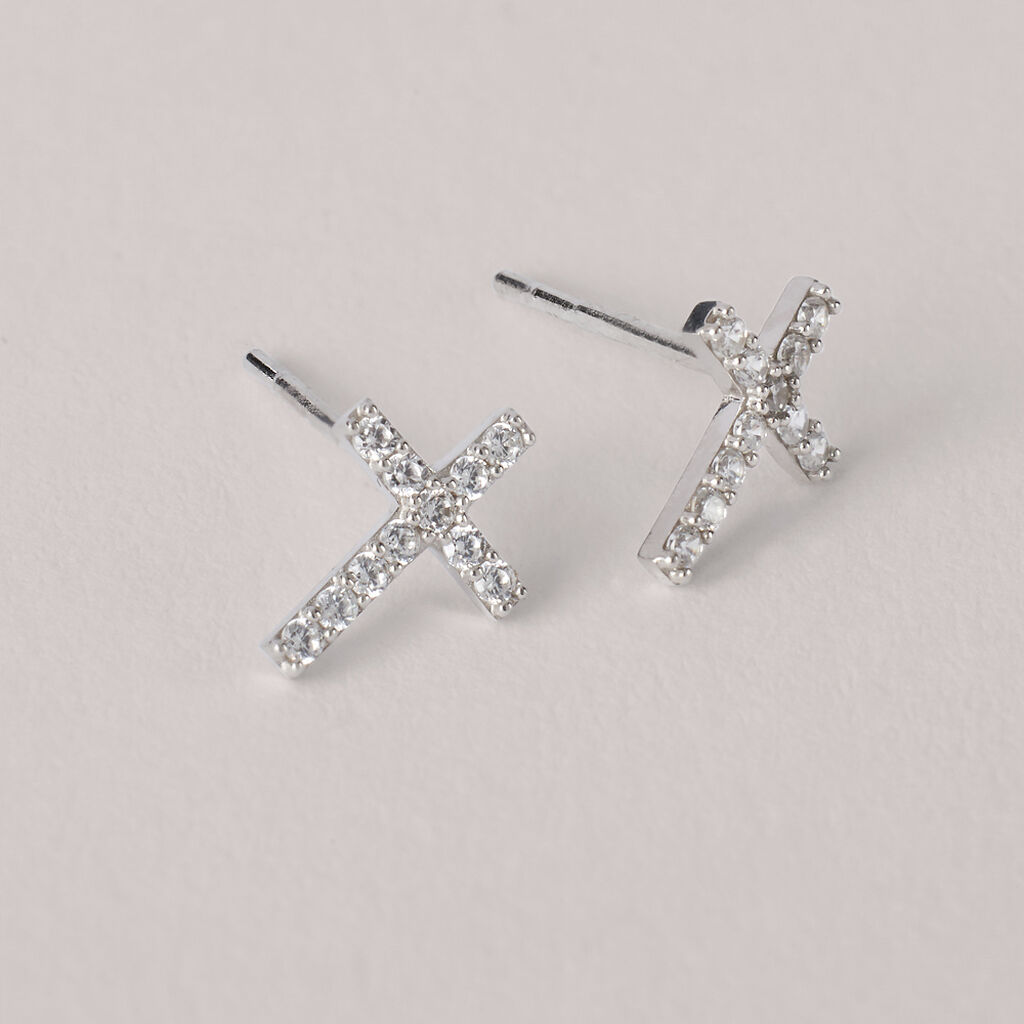 Orecchini Lobo Bon Ton Oro Bianco Cubic Zirconia - Orecchini a Lobo Donna | Stroili