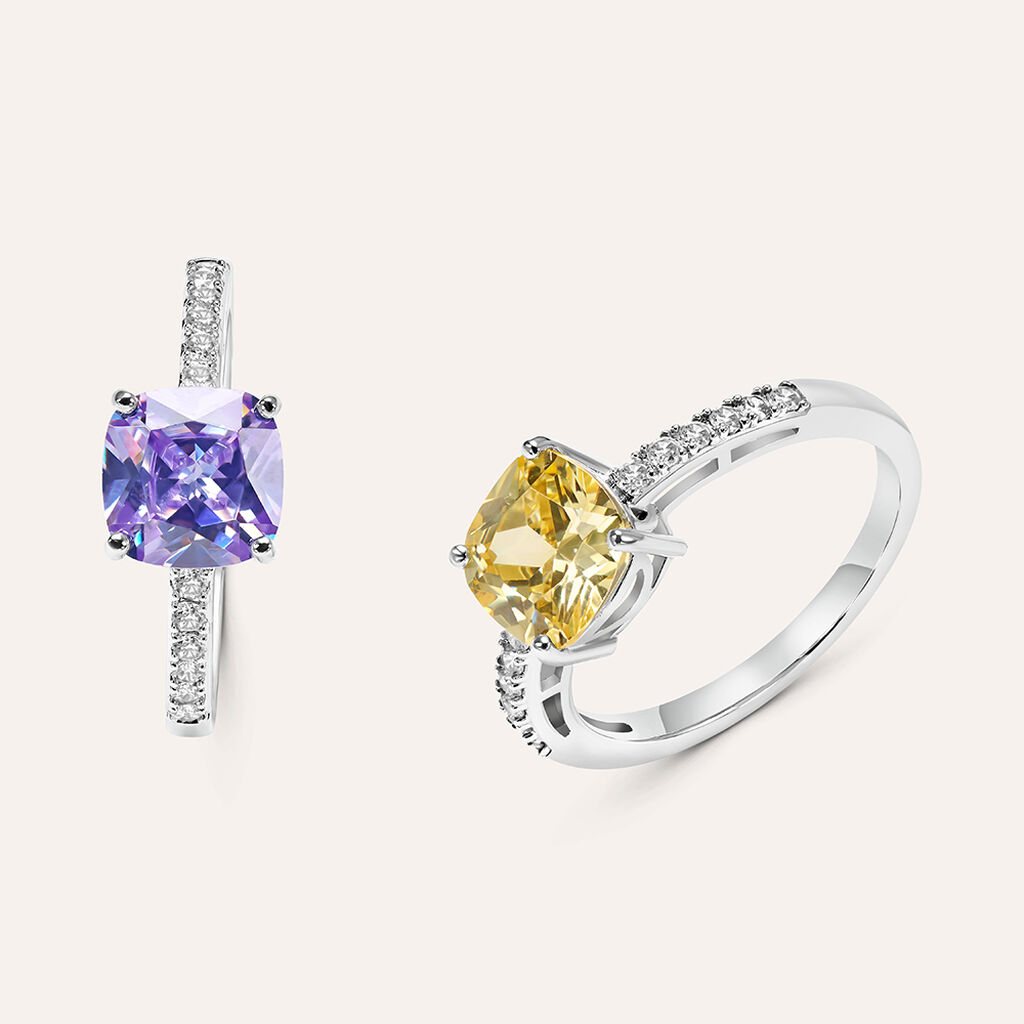 Anello Solitario Silver Rainbow Argento Rodiato Cubic Zirconia