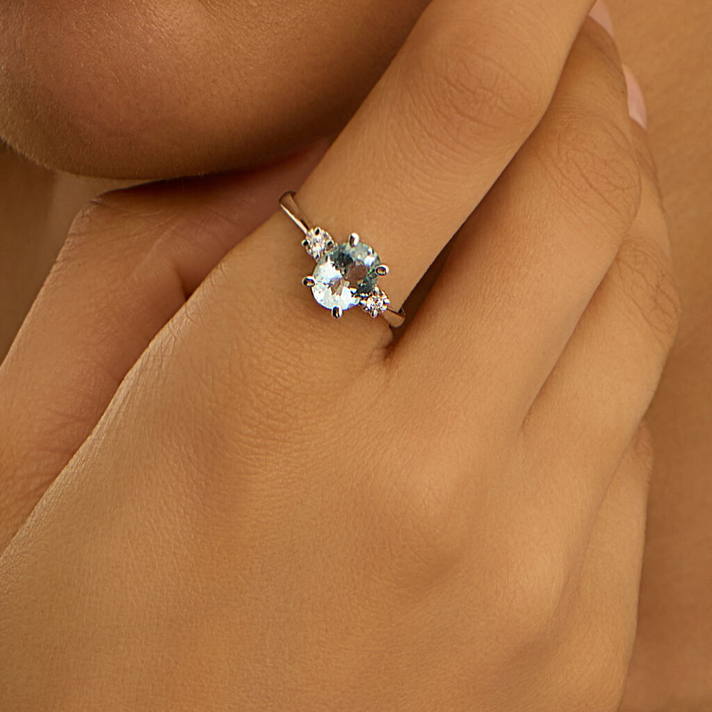Anello Solitario Acquamarina Oro Bianco Acquamarina Diamante