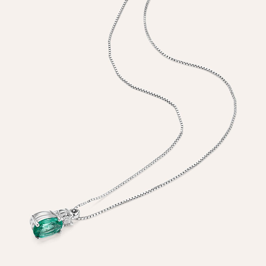 Collana Punto Luce Elizabeth Crown Oro Bianco Smeraldo Diamante