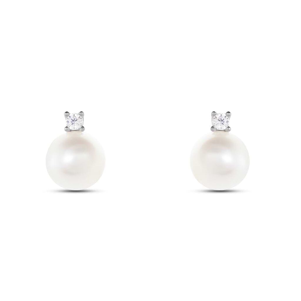 Orecchini Lobo Gabrielle Oro Bianco Perla D'Acqua Dolce Cubic Zirconia - Orecchini a Lobo Donna | Stroili