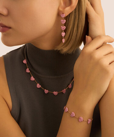 Orecchini Pendenti Aura Acciaio Rosa Cristallo