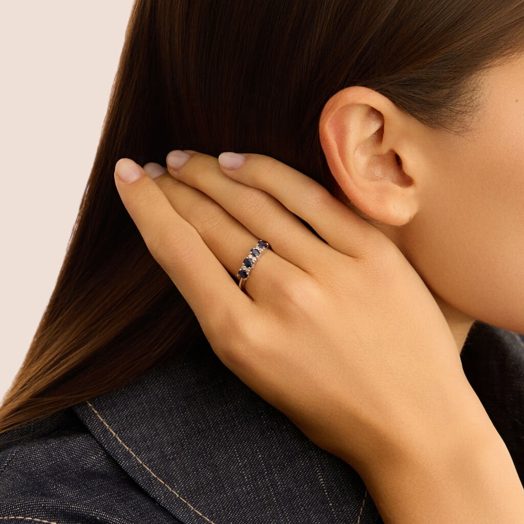 Anello Riviere Charlotte Oro Bianco Zaffiro Diamante