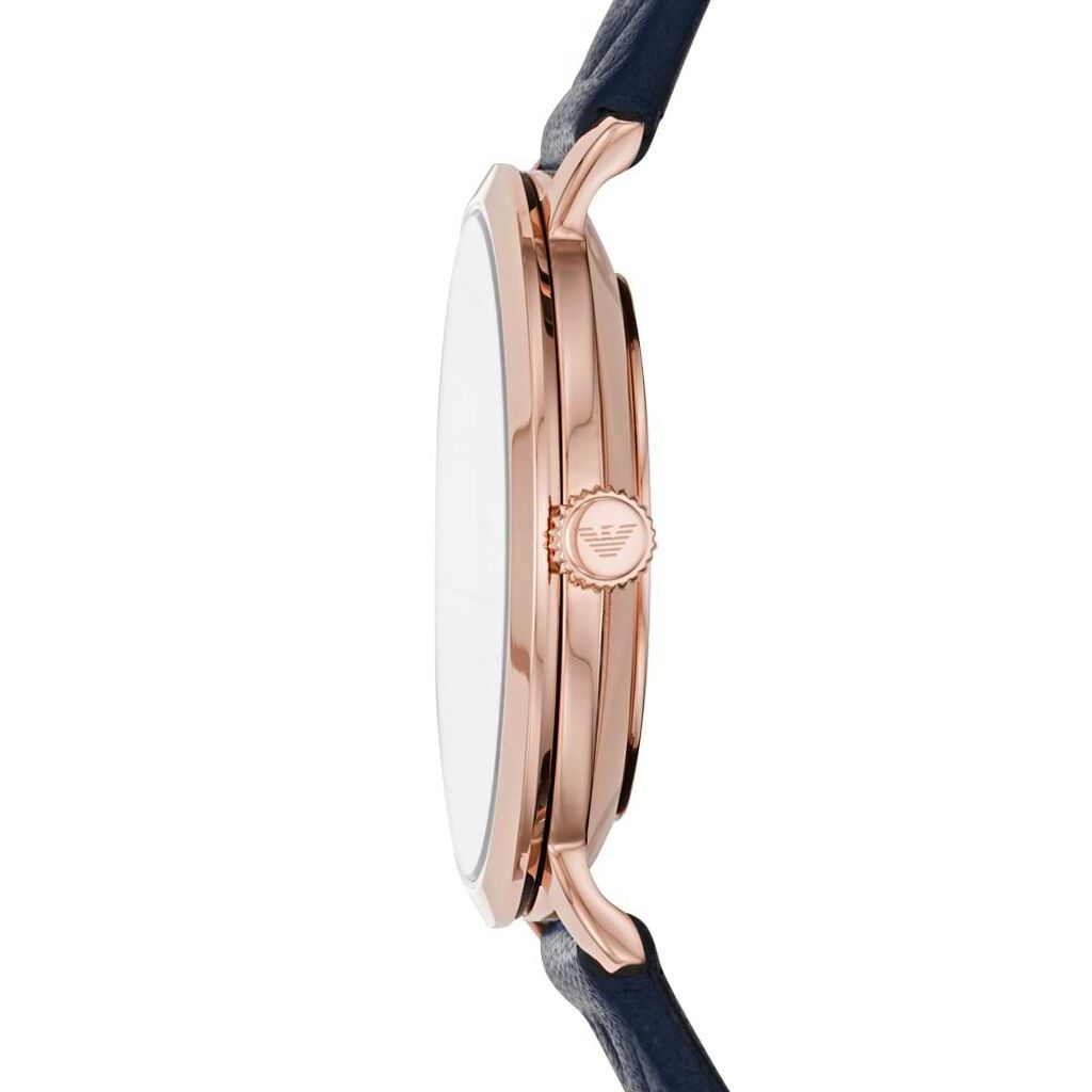 Orologio solo tempo Emporio Armani cinturino in pelle blu cassa acciaio oro rosa