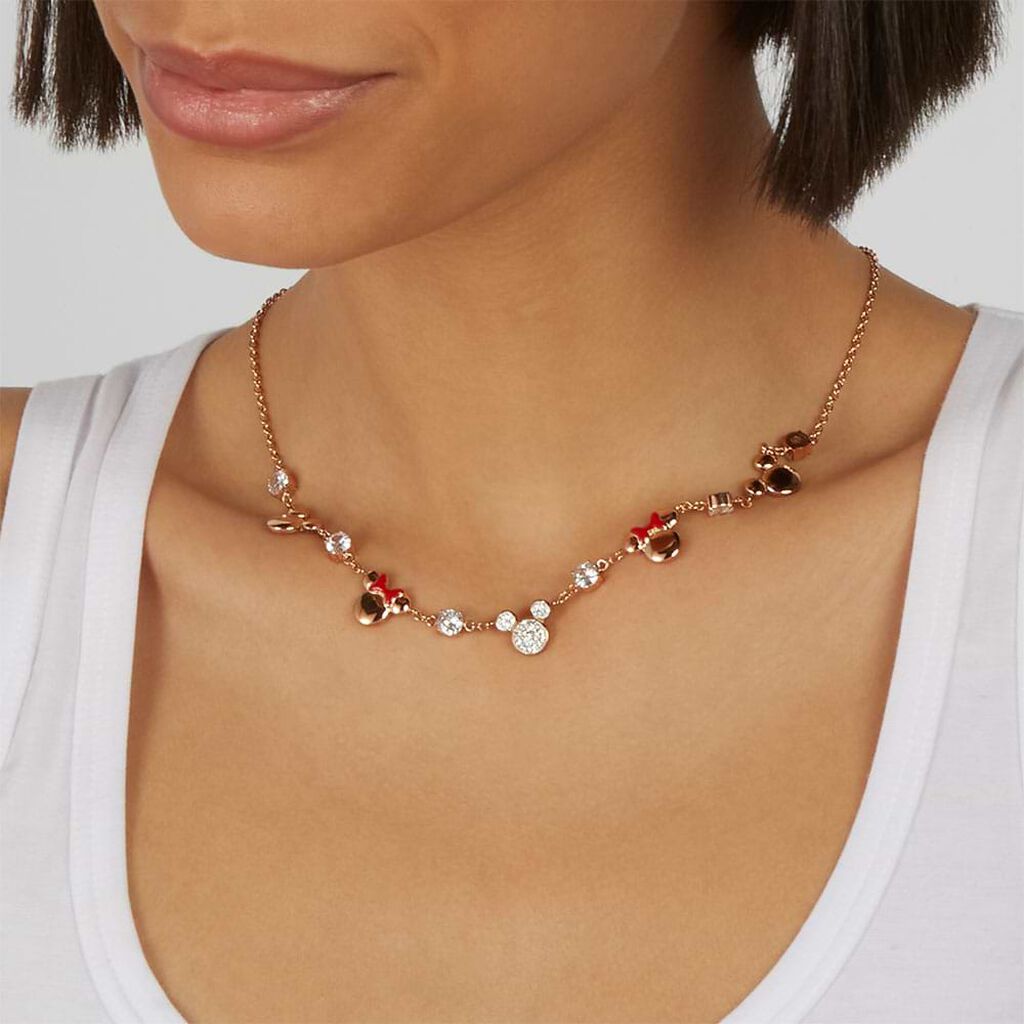 Collana Acciaio rosato Topolino Minnie e Cristalli