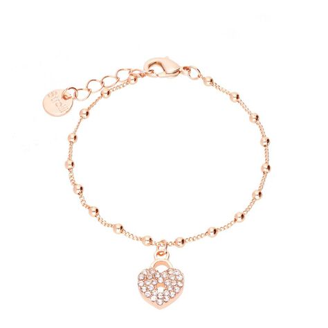 Bracciale in ottone rosato con lucchetto a cuore e strass - Bracciali Donna | Stroili