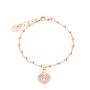 Bracciale in ottone rosato con lucchetto a cuore e strass