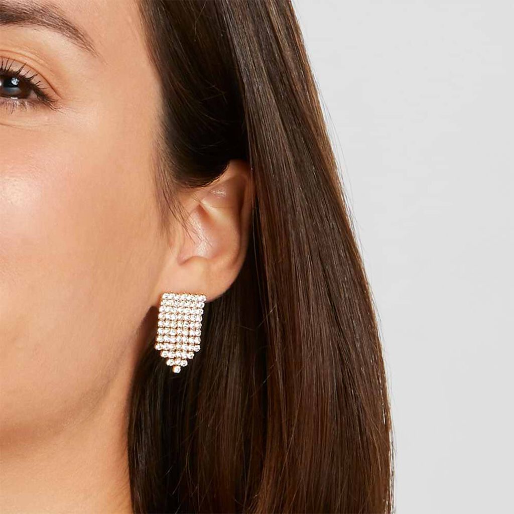 Orecchini pendenti multifilo in metallo dorato con strass - Orecchini Pendenti Donna | Stroili