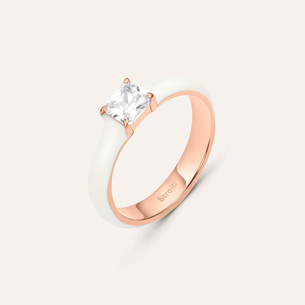 Anello Solitario Lady Sweet Acciaio Rosa Cristallo