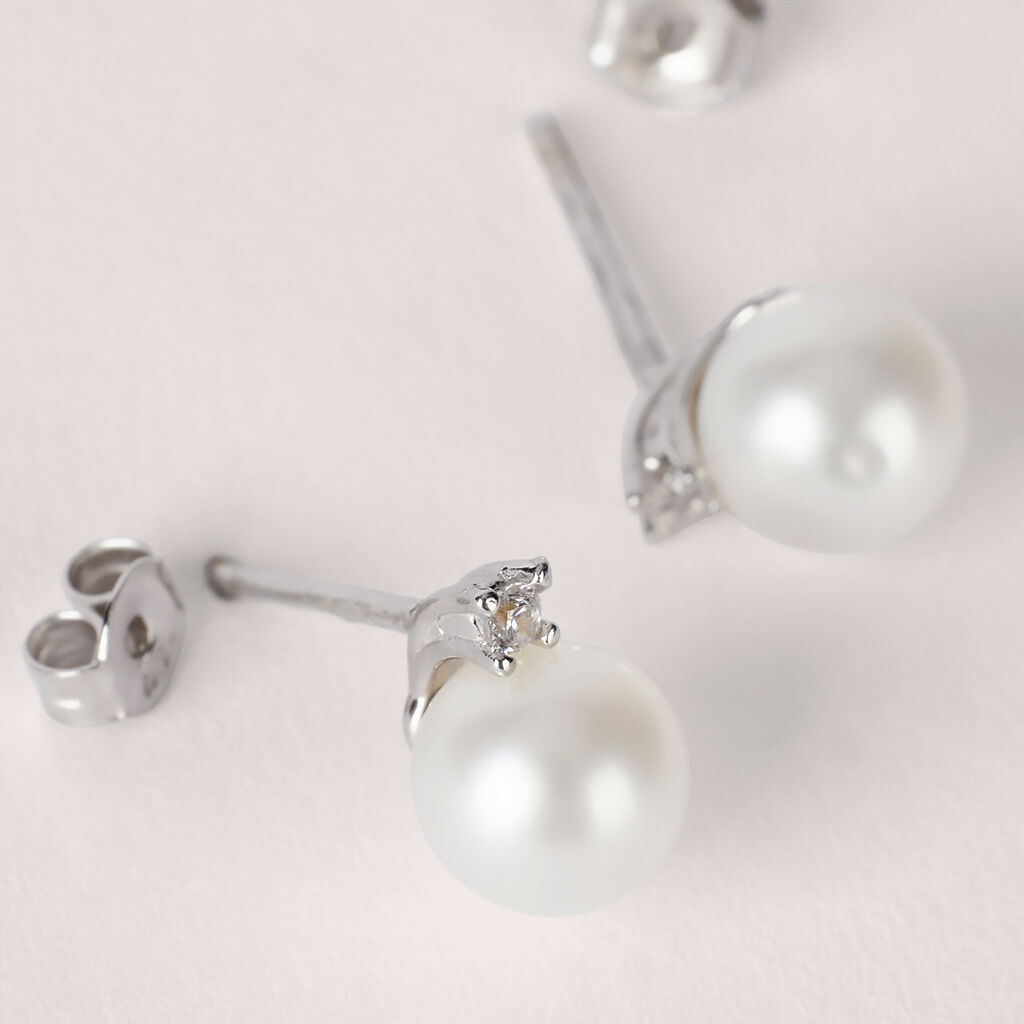 Orecchini Lobo Gabrielle Oro Bianco Perla D'Acqua Dolce Cubic Zirconia