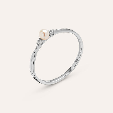 Anello Solitario Gabrielle Oro Bianco Perla D'Acqua Dolce Cubic Zirconia - Anelli con Pietre Donna | Stroili
