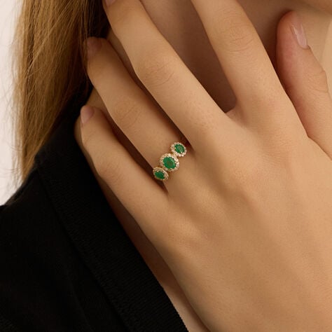 Anello Trilogy Charlotte Oro Giallo Smeraldo Diamante Diamante - Anelli con Pietre Donna | Stroili