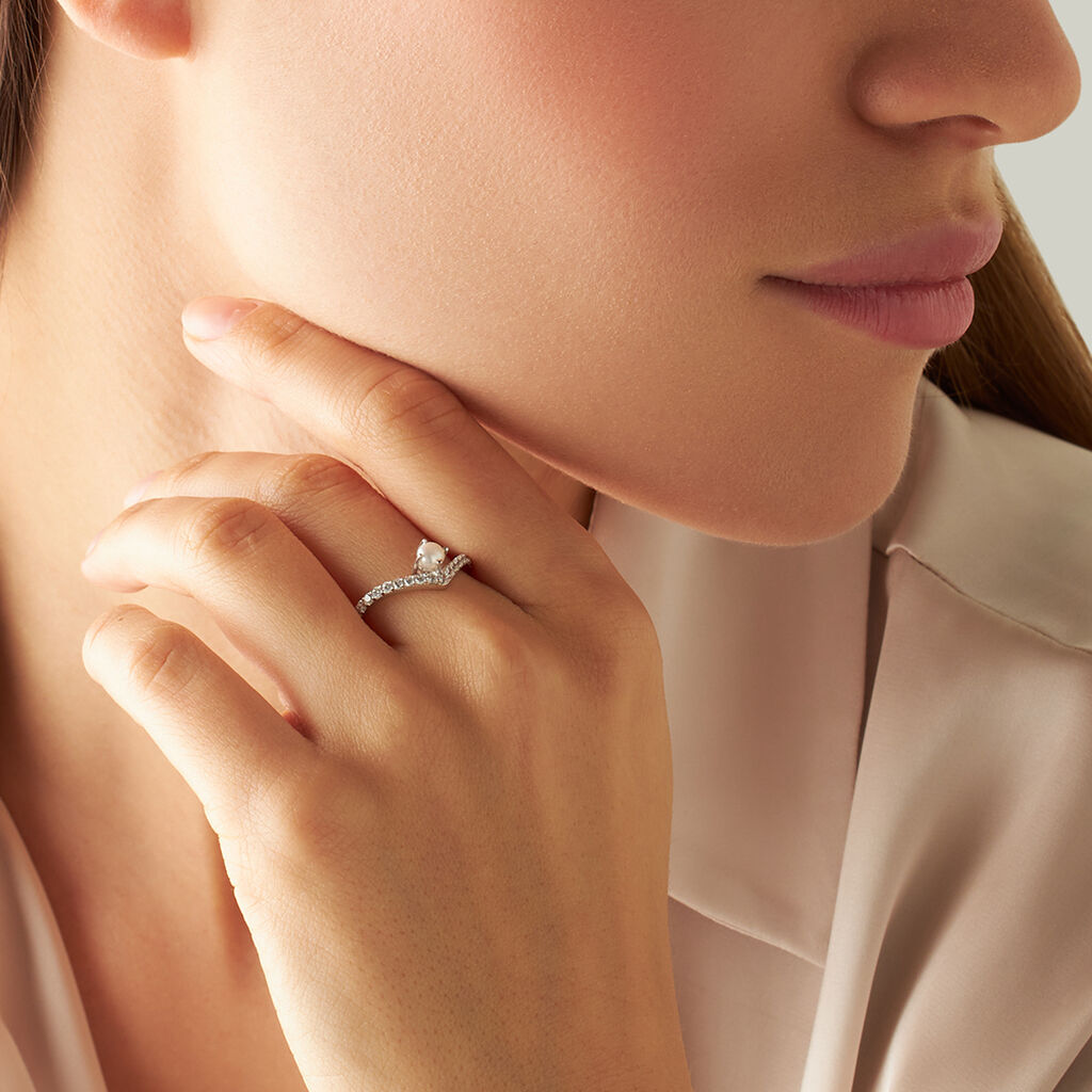 Anello Fantasia Silver Pearls Argento Rodiato Perla sintentica Cubic Zirconia