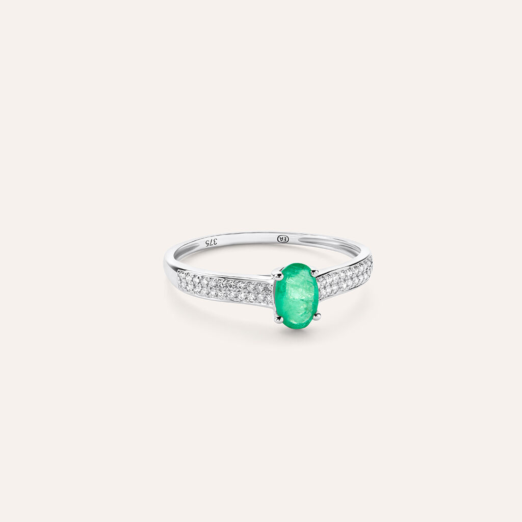 Anello Solitario Charlotte Oro Bianco Smeraldo Diamante - Anelli con Pietre Donna | Stroili