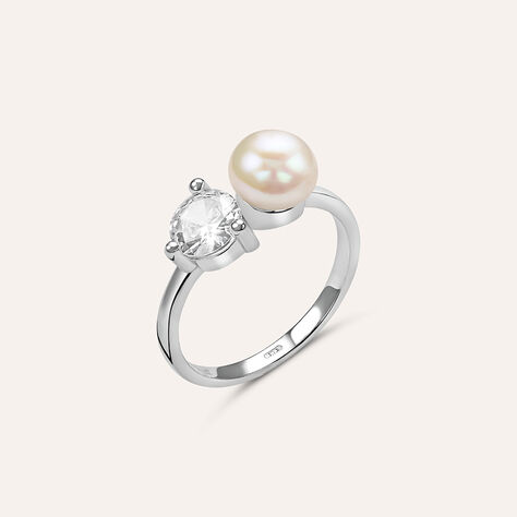 Anello Bilogy Silver Pearls Argento Rodiato Perla sintetica Cubic Zirconia - Anelli con Pietre Donna | Stroili
