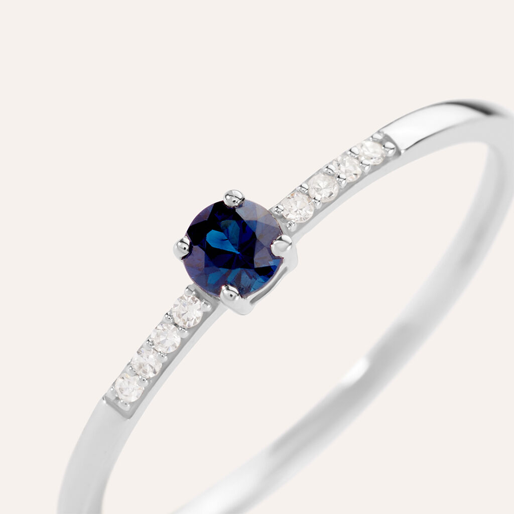 Anello Solitario Charlotte Oro Bianco Zaffiro Diamante