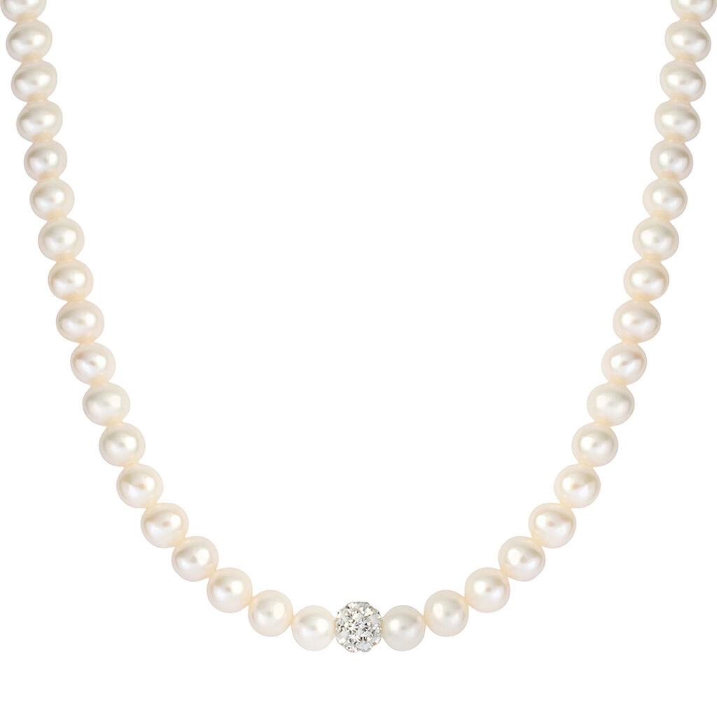 Collana Gabrielle Oro Bianco Perla D'Acqua Dolce Cristallo - Collane Donna | Stroili