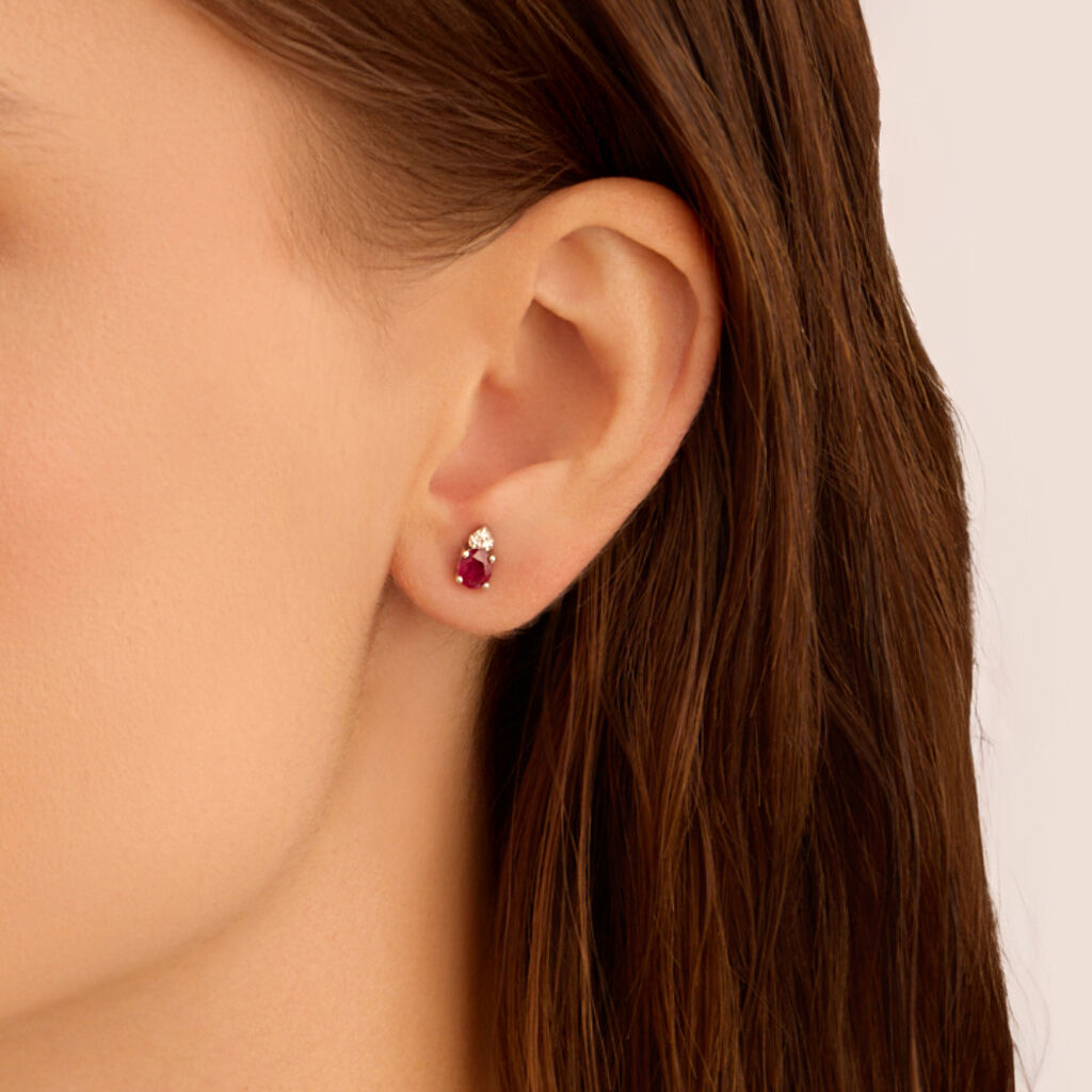 Orecchini Lobo Punto Luce Elizabeth Crown Oro Bianco Rubino Diamante