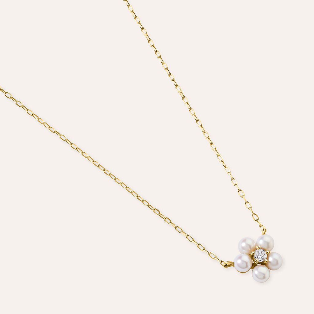 Collana Gabrielle Oro Giallo Perla D'Acqua Dolce Cubic Zirconia