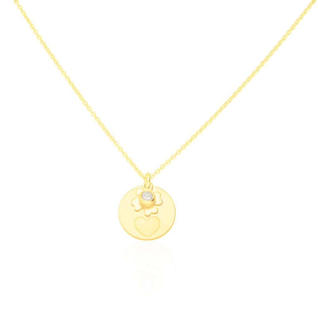 Collana in argento dorato e zirconi con medaglia con simboli cuore e quadrifoglio - Collane Donna | Stroili