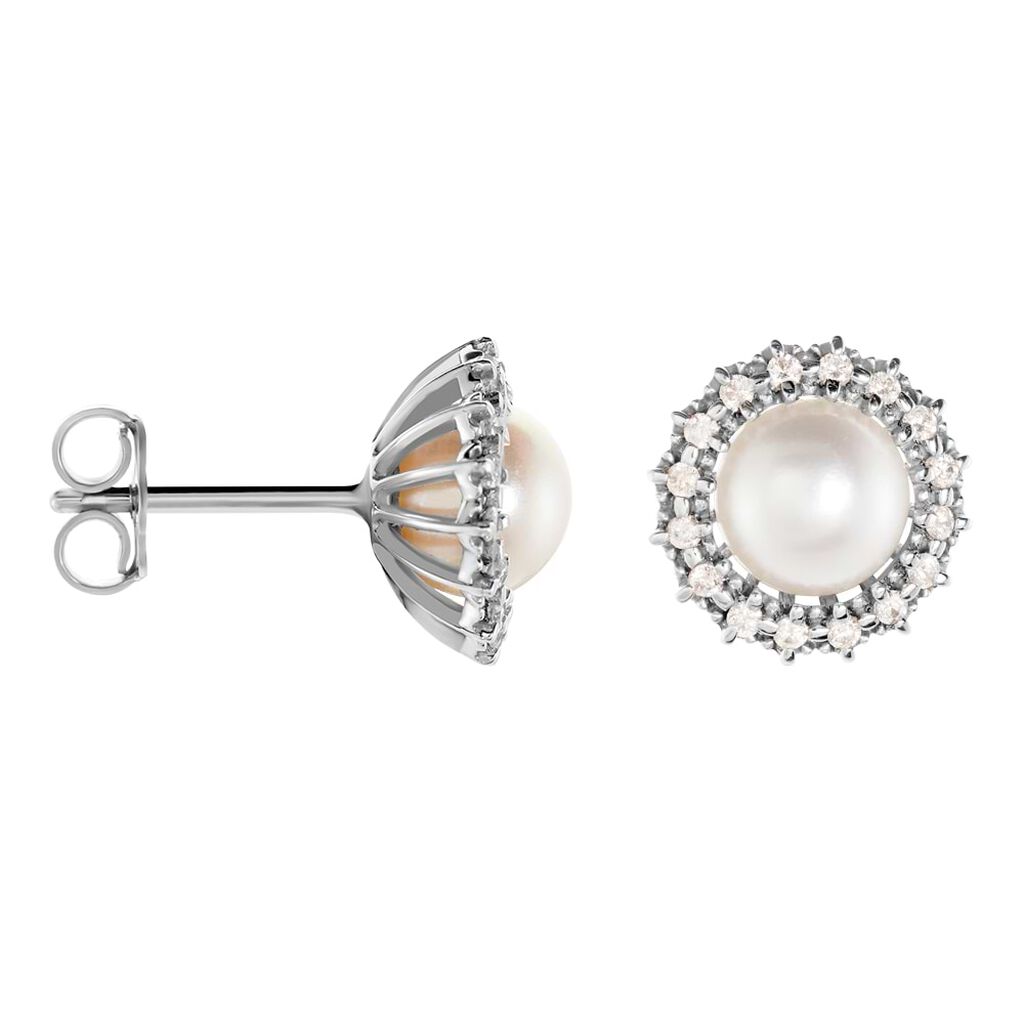 Orecchini Lobo Gold Pearls Oro Bianco Perla D'Acqua Dolce Diamante - Orecchini a Lobo Donna | Stroili