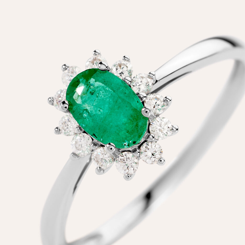 Anello Solitario Kate Charlotte Oro Bianco Smeraldo Diamante