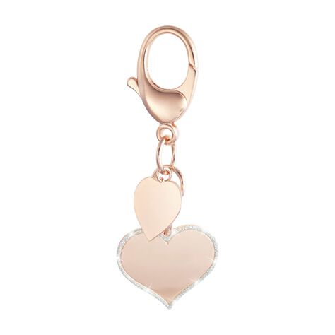 Portachiavi cuori in ottone rosato e glitter - Portachiavi Donna | Stroili