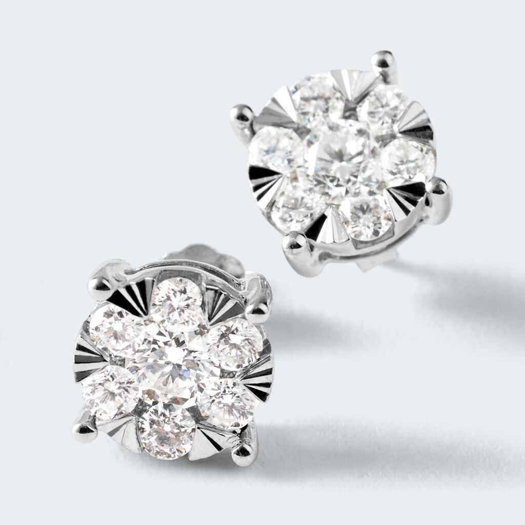 Orecchini Lobo Punto Luce Petali Oro Bianco Diamante - Orecchini a Lobo Donna | Stroili