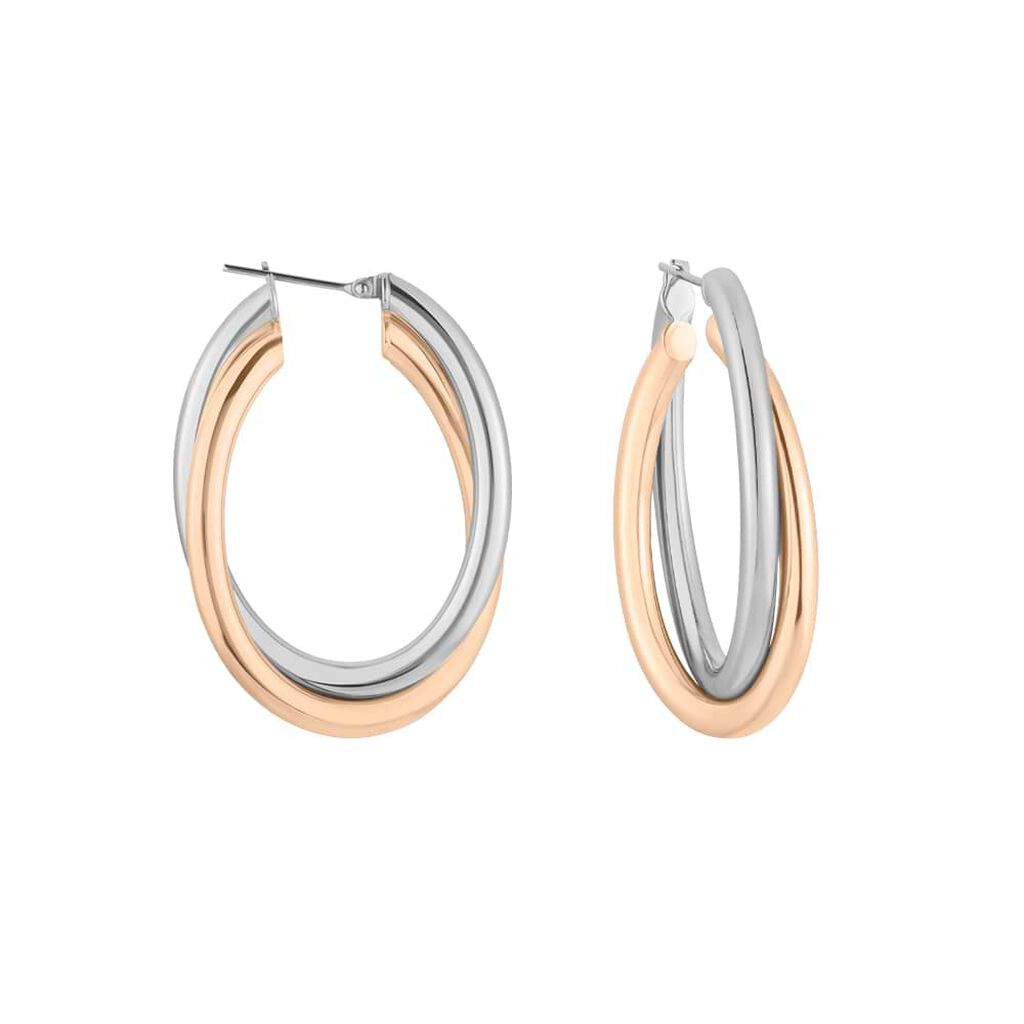Orecchini A Cerchio Lady Code Acciaio Bicolore Bianco / Rosa - Orecchini a Cerchio Donna | Stroili