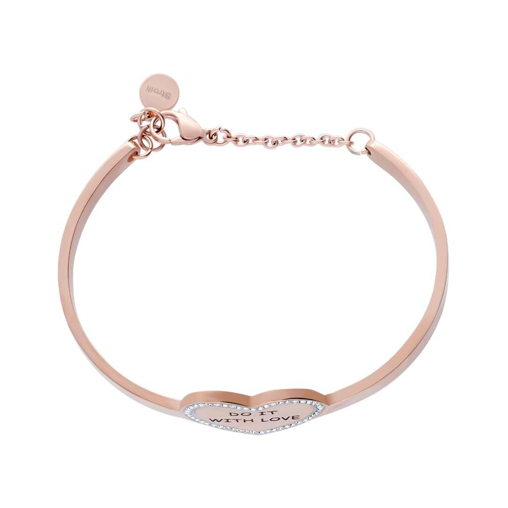Bangle Do it with love in acciaio rosato e strass - Bracciali Donna | Stroili
