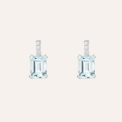 Orecchini Lobo Acquamarina Oro Bianco Acquamarina Diamante - Orecchini a Lobo Donna | Stroili