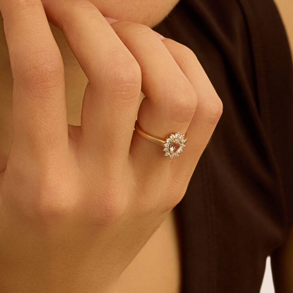 Anello Solitario Jasmine Oro Rosa Morganite Diamante - Anelli con Pietre Donna | Stroili