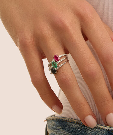 Anello Solitario Charlotte Oro Bianco Smeraldo Diamante