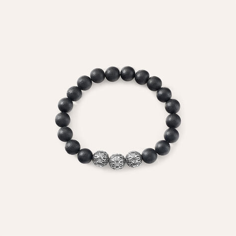 Bracciale elastico con pietre nere rotonde e acciaio - Bracciali Uomo | Stroili