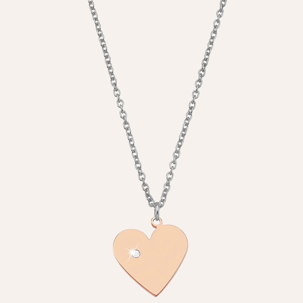 Girocollo cuore in acciaio bicolore e cristalli