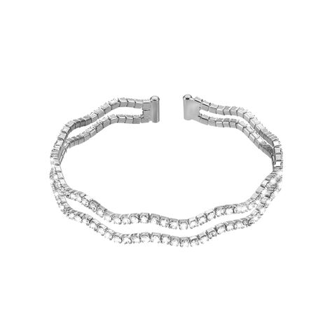 Bracciale bangle doppio in metallo rodiato e cristalli - Bracciali Donna | Stroili