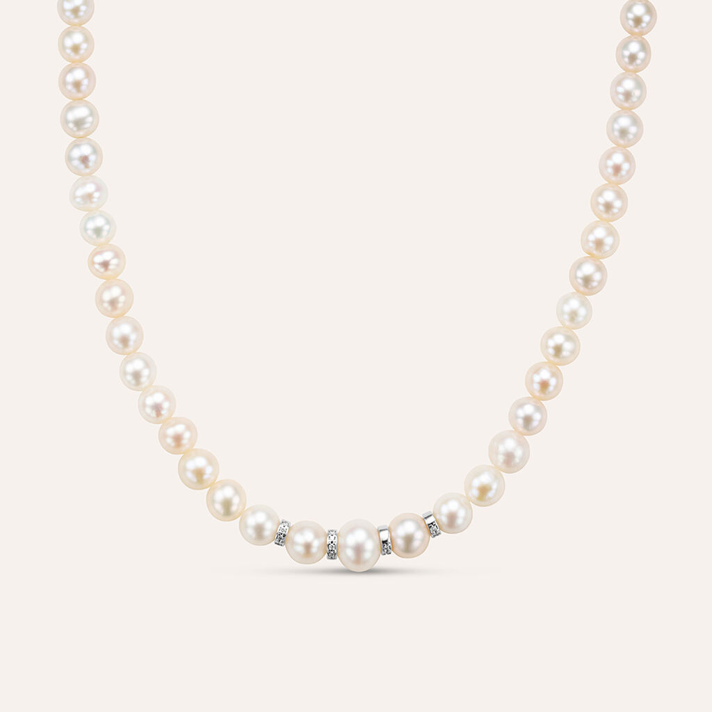 Collana Gold Pearls Oro Bianco Perla D'Acqua Dolce Diamante - Gioielli Donna | Stroili