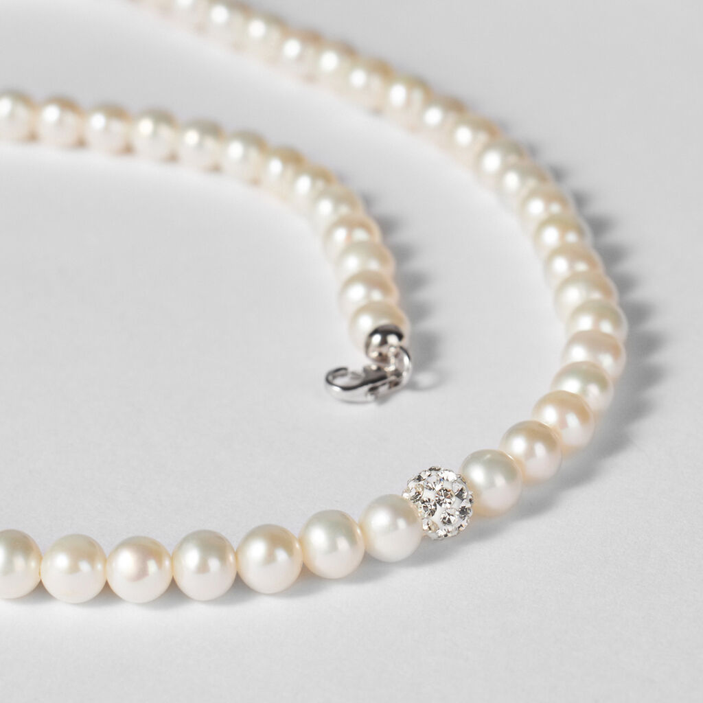 Collana Gabrielle Oro Bianco Perla D'Acqua Dolce Cristallo - Collane Donna | Stroili