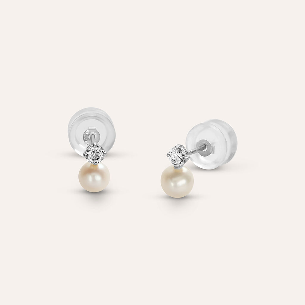Orecchini Lobo Bon Ton Oro Bianco Perla D'Acqua Dolce Cubic Zirconia