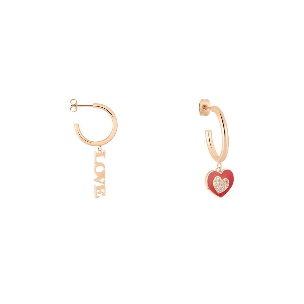 Orecchini Spaiati Lady Sweet Acciaio Rosa Cristallo - Orecchini a Cerchio Donna | Stroili