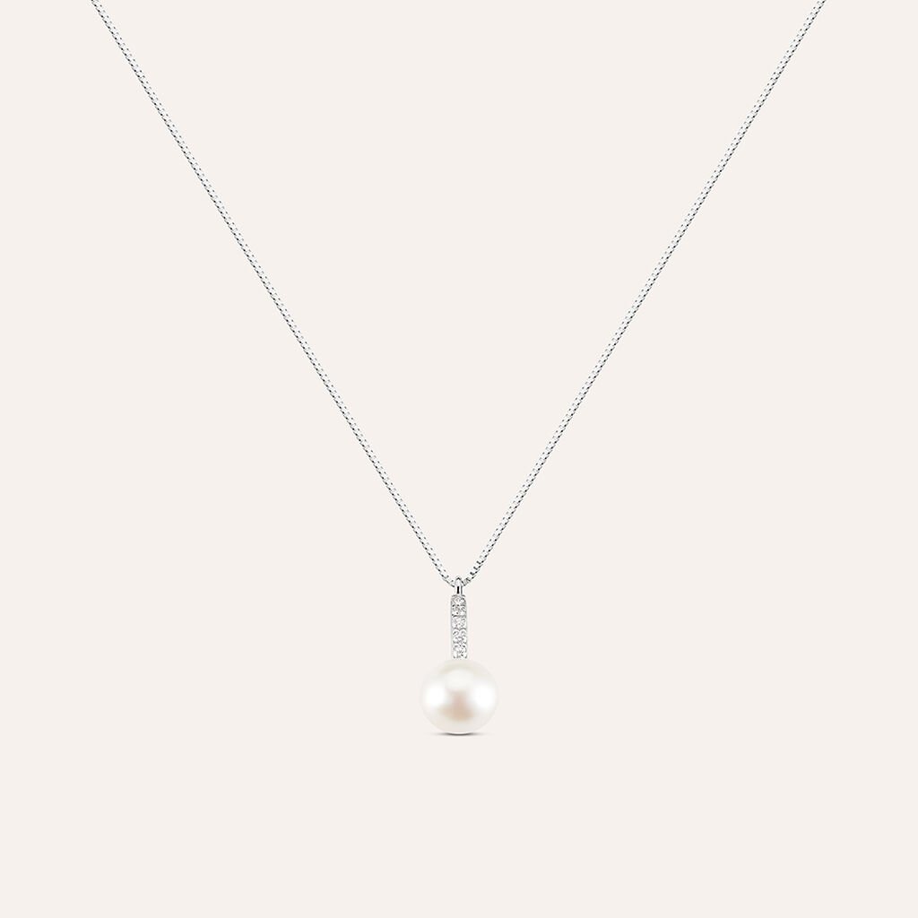 Collana Gabrielle Oro Bianco Perla D'Acqua Dolce Cubic Zirconia