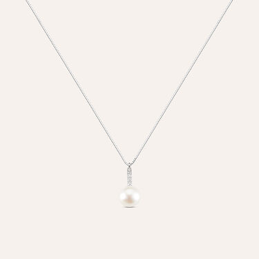 Collana Gabrielle Oro Bianco Perla D'Acqua Dolce Cubic Zirconia