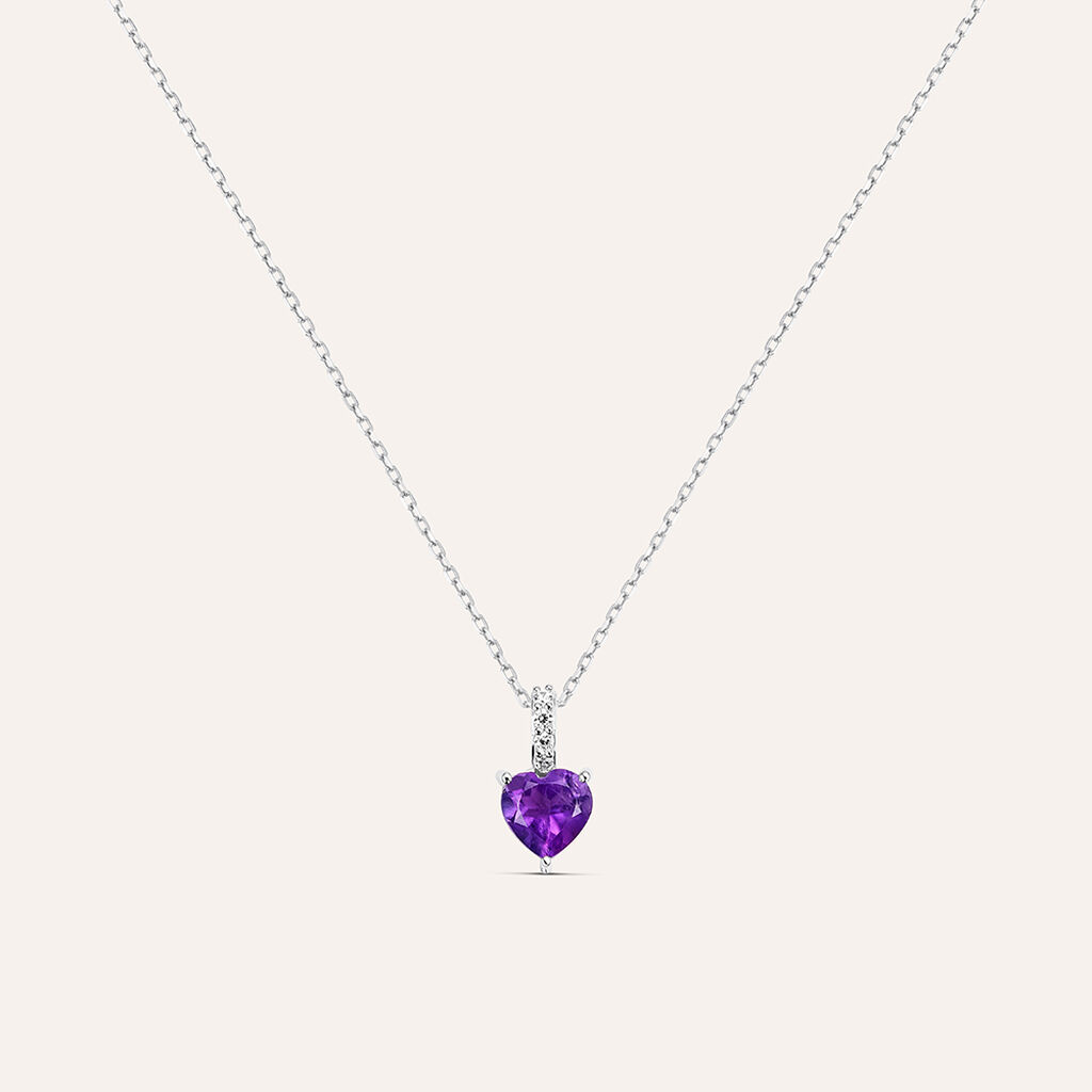 Collana Punto Luce Am&eacute;lie Oro Bianco Ametista Cubic Zirconia