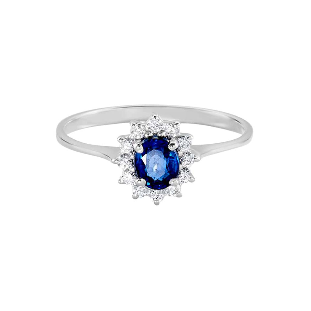 Anello Solitario Elizabeth Crown Oro Bianco Zaffiro Diamante - Anelli con Pietre Donna | Stroili