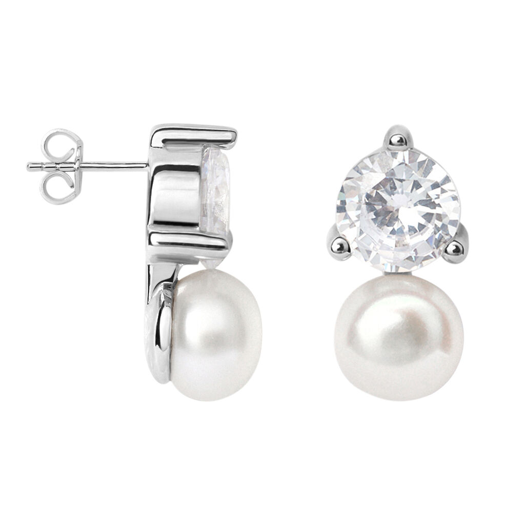 Orecchini Lobo Silver Pearls Argento Bianco Perla sintetica Cubic Zirconia - Orecchini a Lobo Donna | Stroili