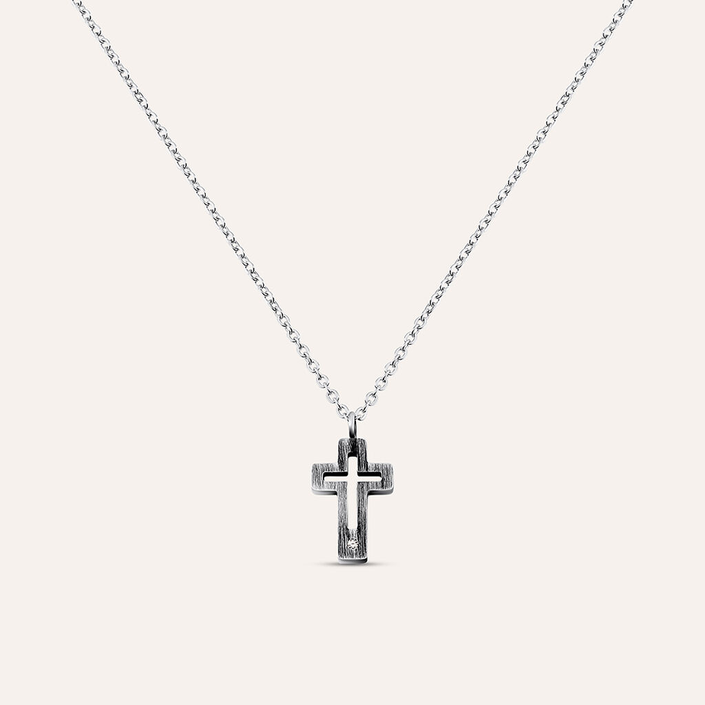 Collana Man Code Acciaio Bicolore Bianco / Nero Cristallo - Collane Uomo | Stroili