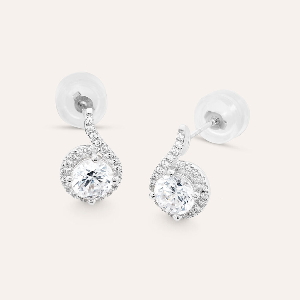 Orecchini Lobo Punto Luce Claire Oro Bianco Cubic Zirconia - Orecchini a Lobo Donna | Stroili