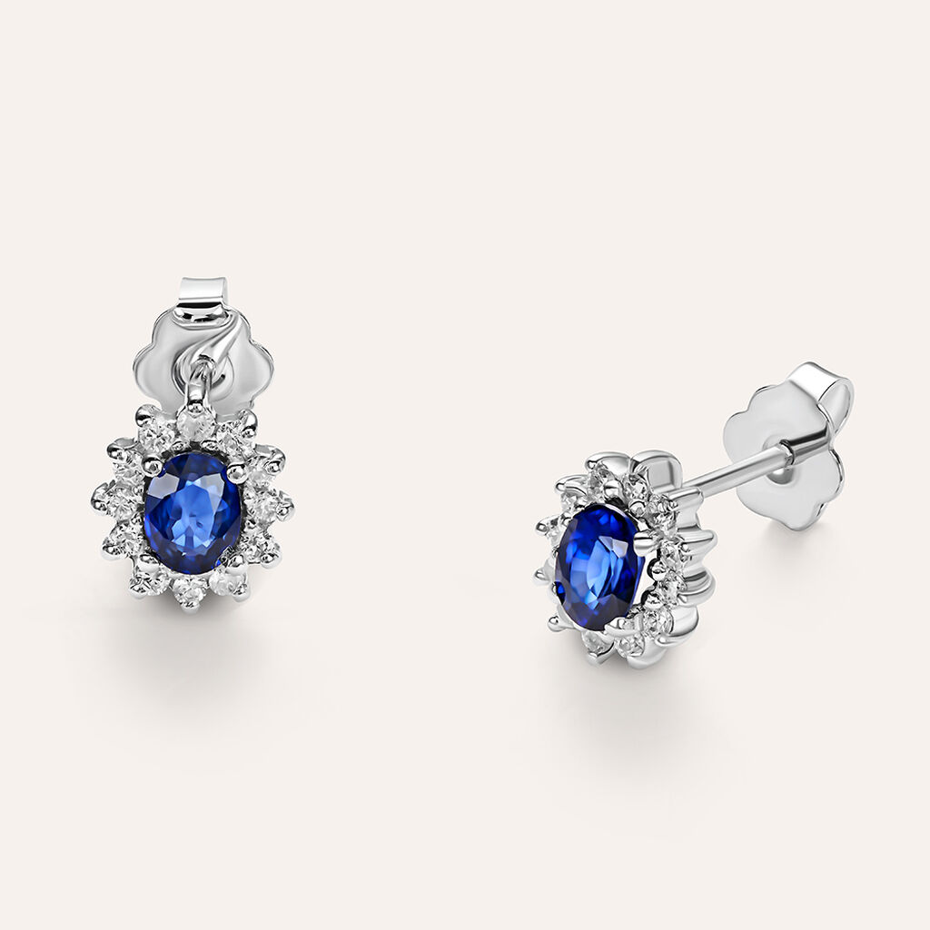 Orecchini Lobo Elizabeth Crown Oro Bianco Zaffiro Diamante - Orecchini a Lobo Donna | Stroili