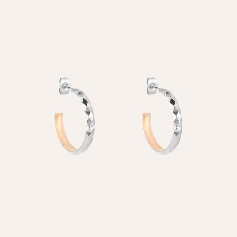 Orecchini a cerchio Lady Code Acciaio Bicolore Diamantato - Orecchini a Cerchio Donna | Stroili